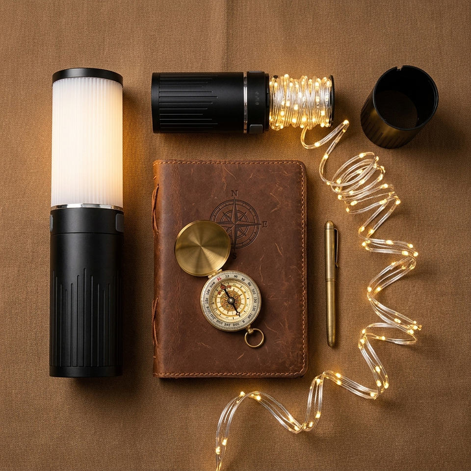 Supplier detail view showing cylindrical lantern and its stored light string; styling props excluded